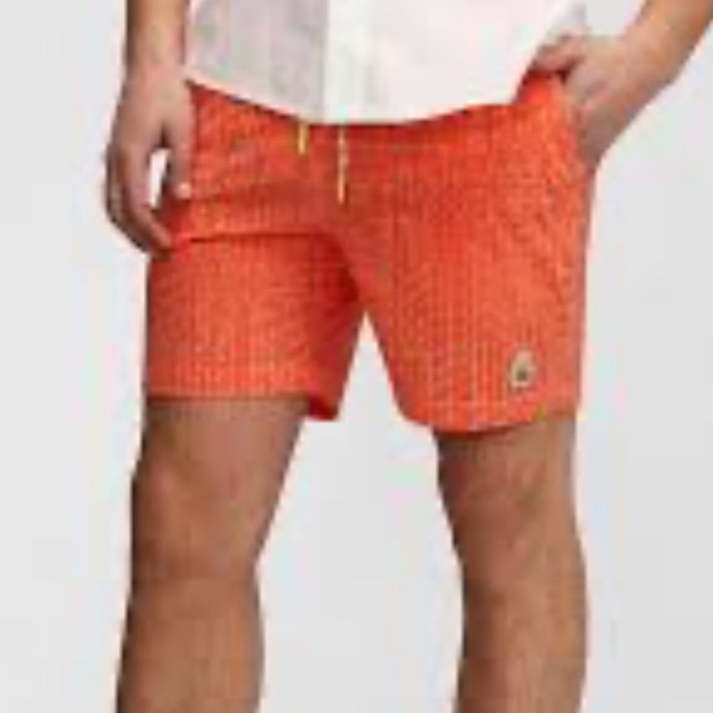 Psycho Bunny Youth Men Orange Crosshatch Swim Trunks Shorts Szโ 14/16 Drawstring
